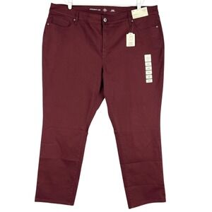 St. John's Bay Women's Stretch Straight Mid Rise Burgundy Jeans Plus Sz 24W NWT
